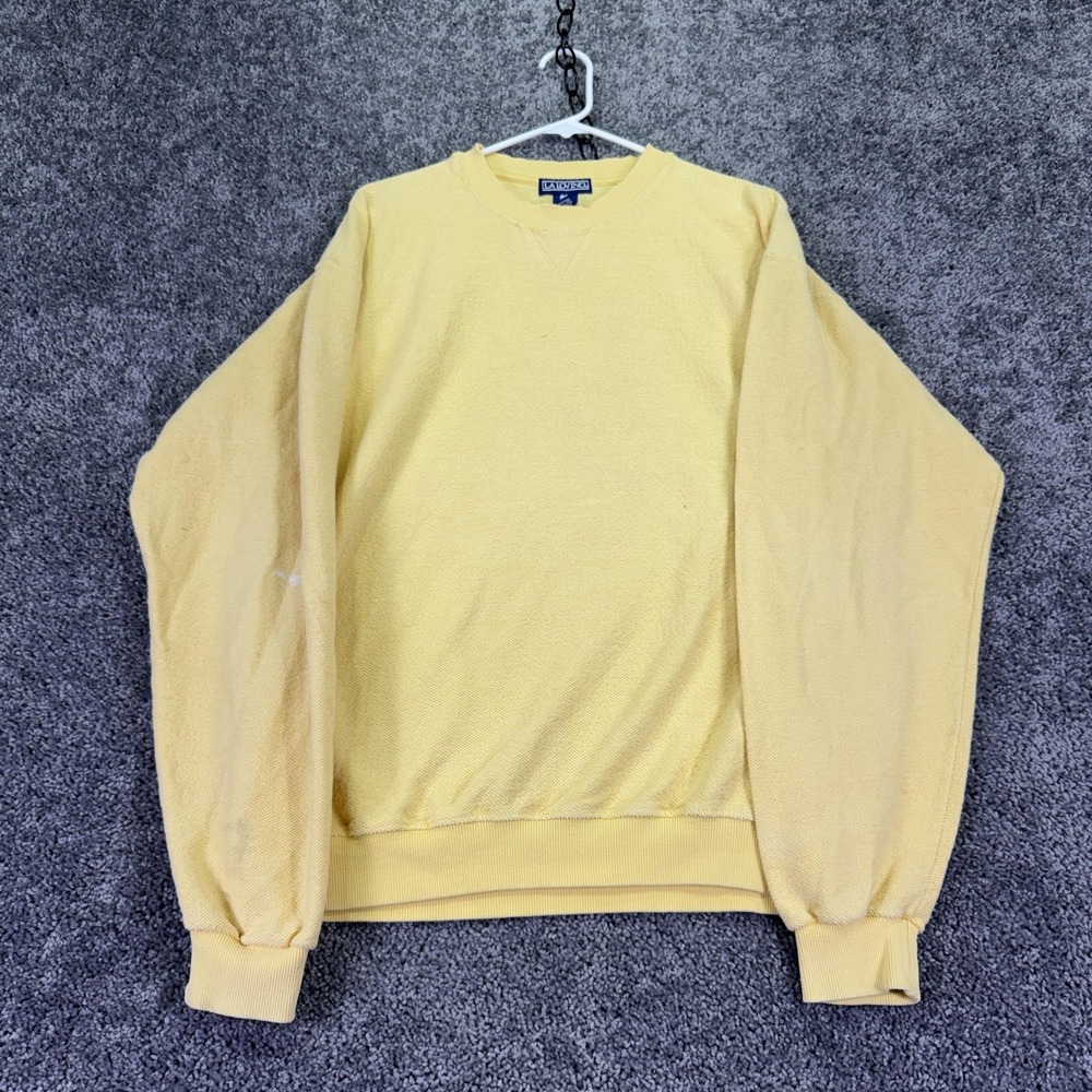 LA Loving Sweatshirt Mens Large Yellow Knit Pullover Crew Neck Solid Basic